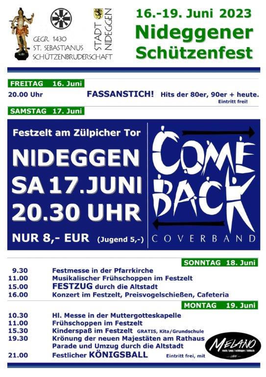 Plakat zum Nideggener Schützenfest. Die Inhalte sind im Website-Artikel niedergeschrieben.